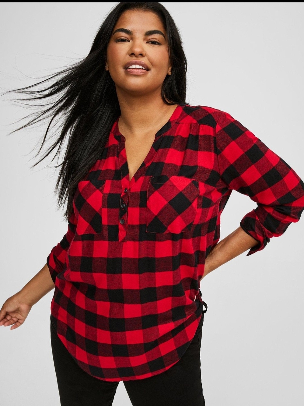 Torrid Harper Softest Flannel Tunic Pullover in Traditional Buffalo Jester Red